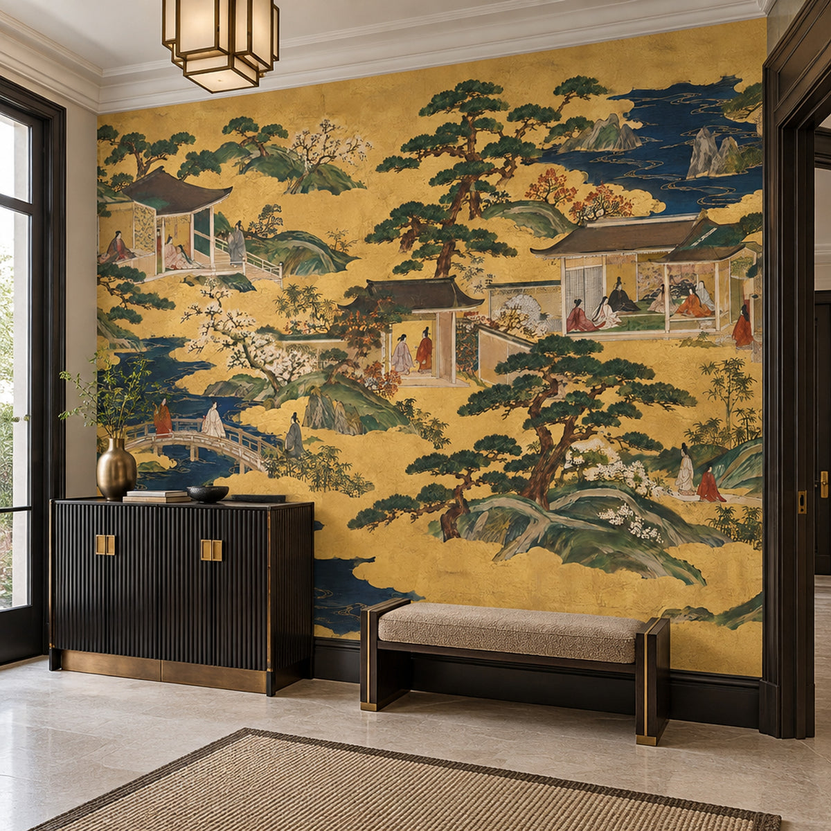 Japanese Palace Garden Wallpaper Gold Leaf Landscape Wall Mural