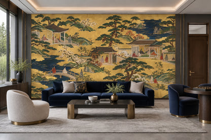 Japanese Palace Garden Wallpaper Gold Leaf Landscape Wall Mural