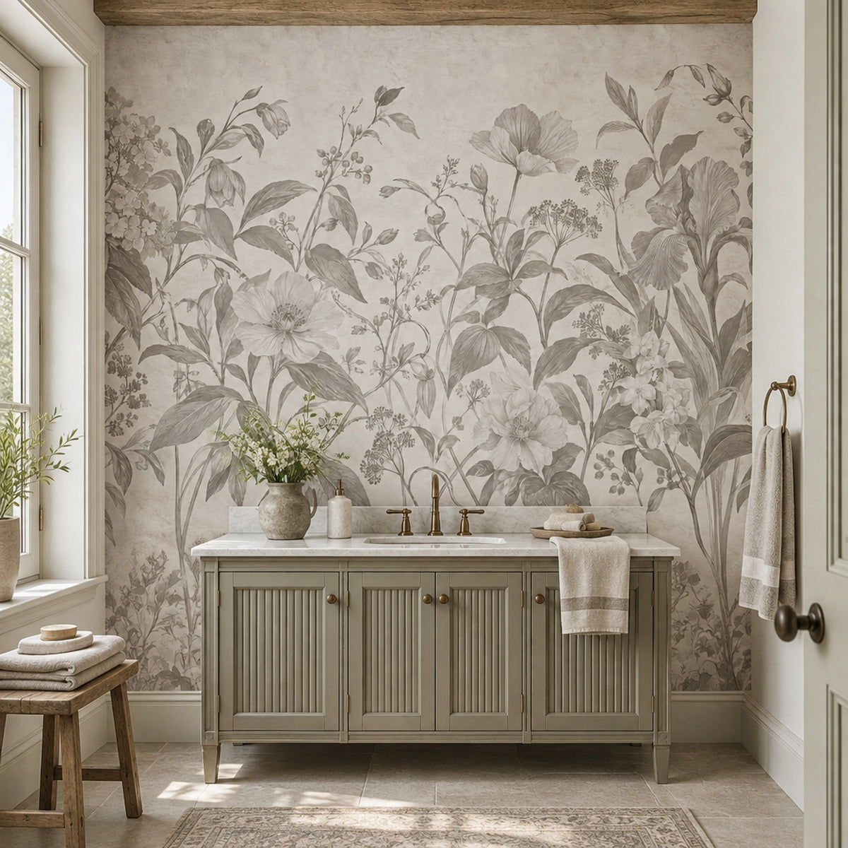 Vintage Iris Flowers Wallpaper Gray Botanical Wall Mural