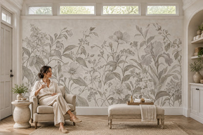 Vintage Iris Flowers Wallpaper Gray Botanical Wall Mural