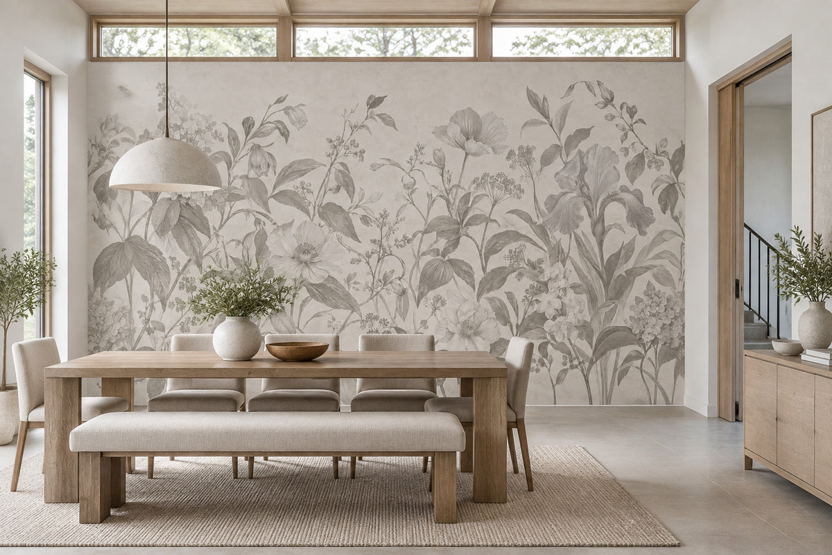 Vintage Iris Flowers Wallpaper Gray Botanical Wall Mural