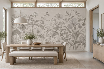 Vintage Iris Flowers Wallpaper Gray Botanical Wall Mural
