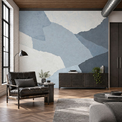 Layered Blue Gray Abstract Landscape Wallpaper Textured Plaster Wall Mural