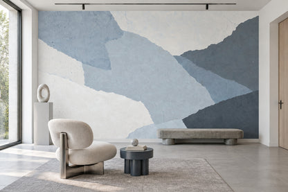 Layered Blue Gray Abstract Landscape Wallpaper Textured Plaster Wall Mural