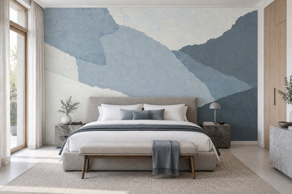 Layered Blue Gray Abstract Landscape Wallpaper Textured Plaster Wall Mural
