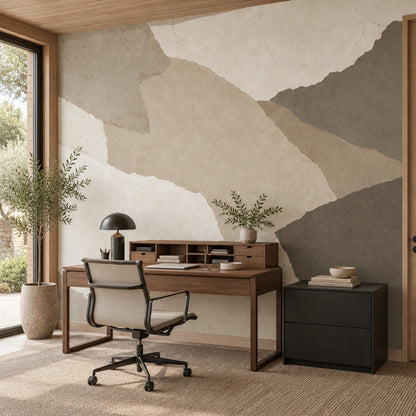 Layered Torn Paper Texture Wallpaper Neutral Beige Wall Mural