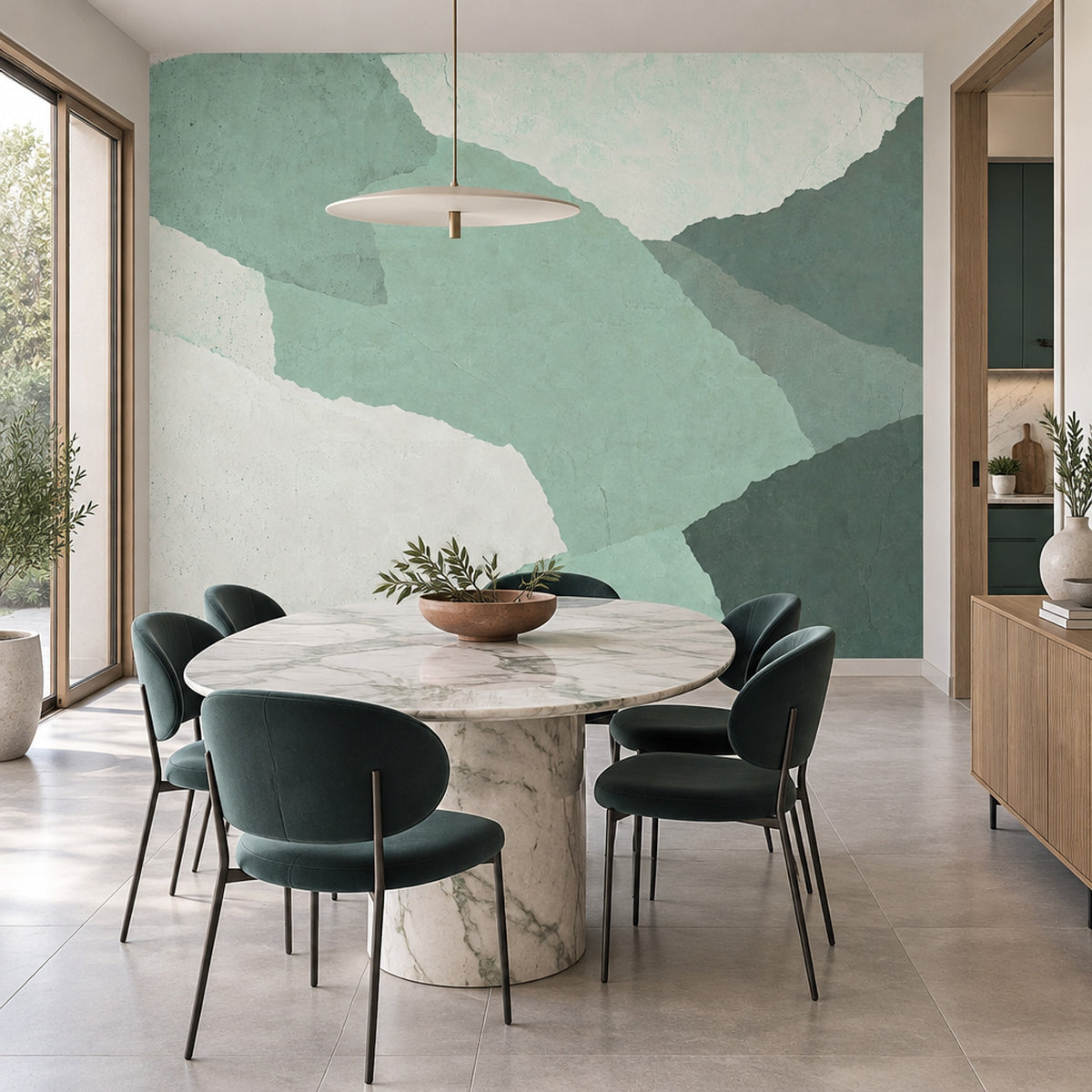 Layered Abstract Landscape Wallpaper Sage Green Textured Wall Mural
