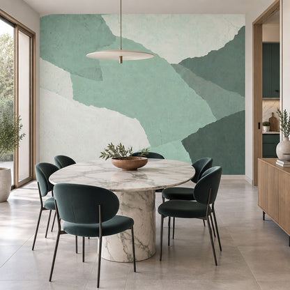 Layered Abstract Landscape Wallpaper Sage Green Textured Wall Mural