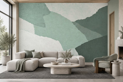 Layered Abstract Landscape Wallpaper Sage Green Textured Wall Mural