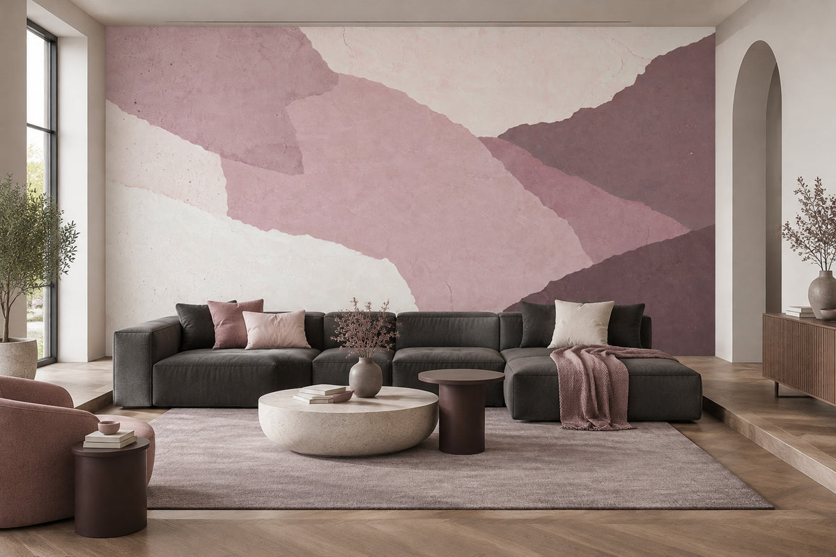 Layered Pink Paper Collage Wallpaper Textured Abstract Wall Mural