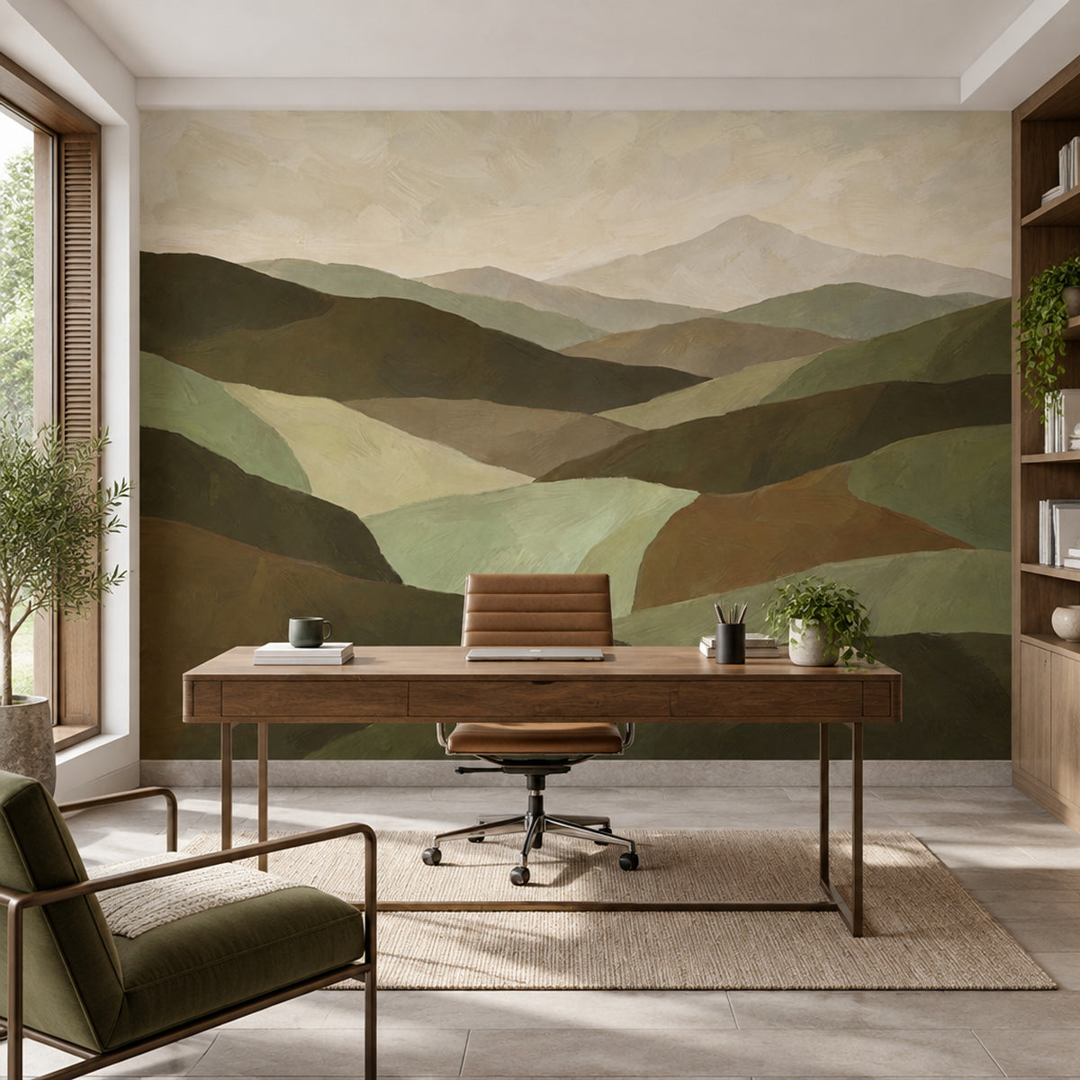 Layered Green Mountains Wallpaper Muted Landscape Wall Mural