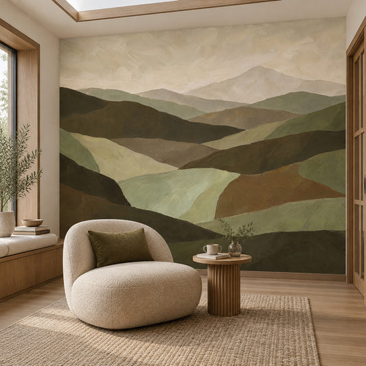 Layered Green Mountains Wallpaper Muted Landscape Wall Mural