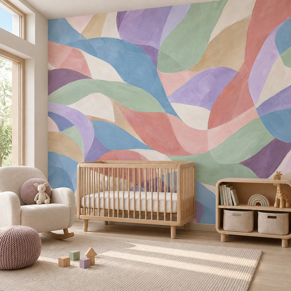 Pastel Curved Ribbons Wallpaper Modern Brushstrokes Wall Mural