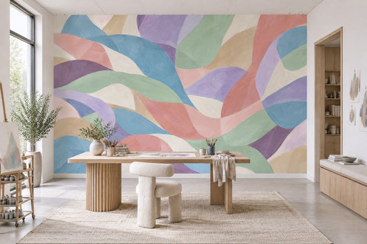 Pastel Curved Ribbons Wallpaper Modern Brushstrokes Wall Mural