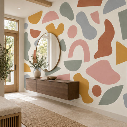 Pastel Organic Shapes Wallpaper Modern Geometric Wall Mural