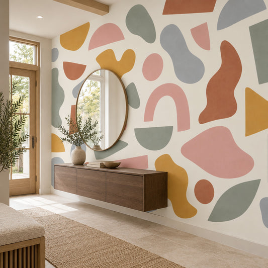 Pastel Organic Shapes Wallpaper Modern Geometric Wall Mural