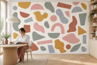 Pastel Organic Shapes Wallpaper Modern Geometric Wall Mural