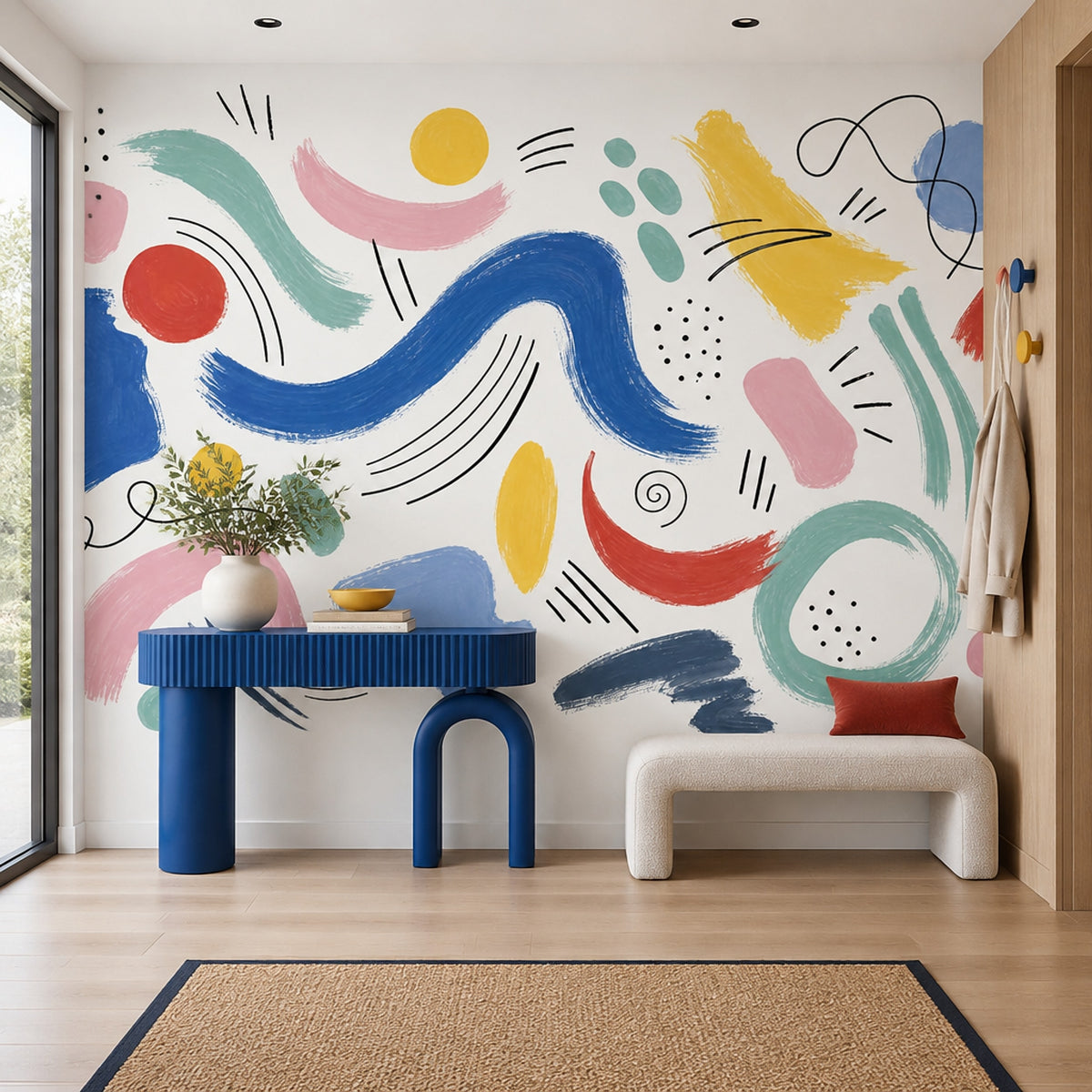 Colorful Abstract Brushstrokes Wallpaper White Background Art Wall Mural