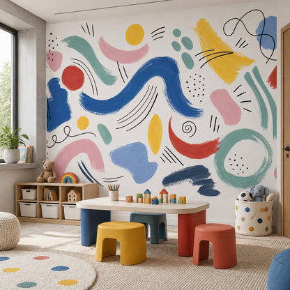 Colorful Abstract Brushstrokes Wallpaper White Background Art Wall Mural