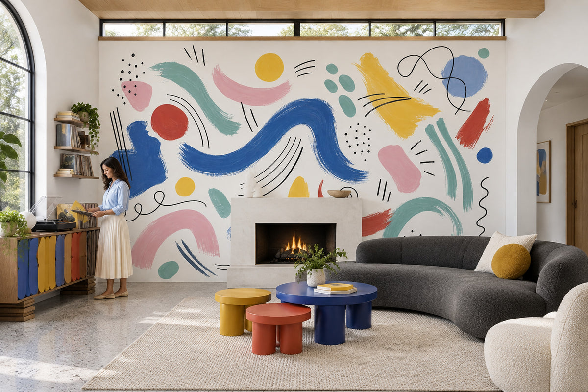 Colorful Abstract Brushstrokes Wallpaper White Background Art Wall Mural