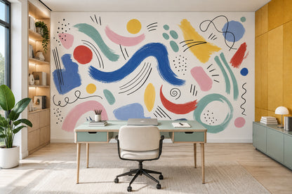 Colorful Abstract Brushstrokes Wallpaper White Background Art Wall Mural