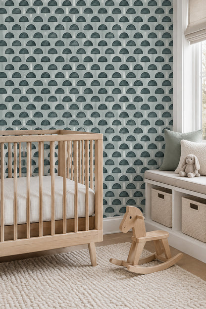 Hand Painted Semicircles Wallpaper Modern Grid In Sage Green