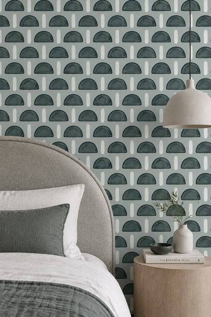 Hand Painted Semicircles Wallpaper Modern Grid In Sage Green