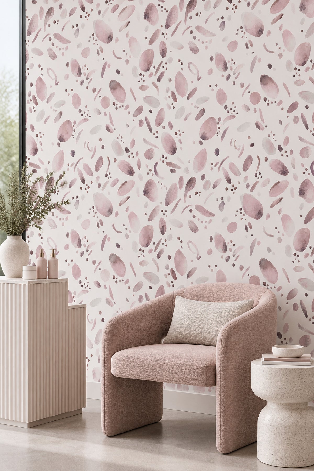 Abstract Watercolor Blobs Wallpaper Soft Pink Mauve