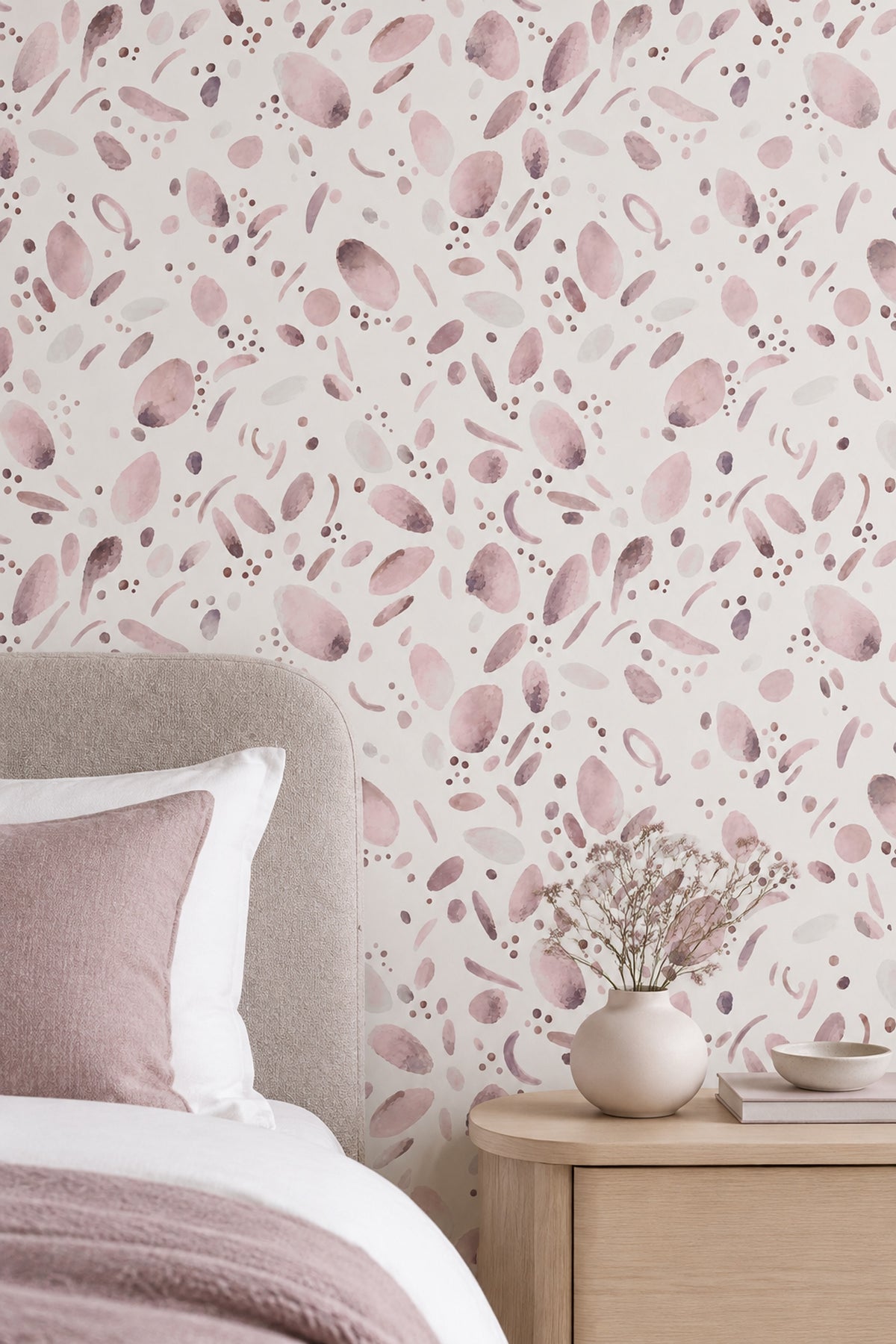 Abstract Watercolor Blobs Wallpaper Soft Pink Mauve