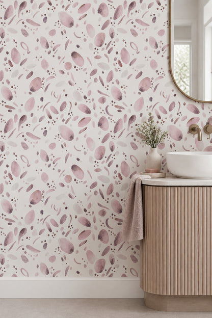 Abstract Watercolor Blobs Wallpaper Soft Pink Mauve