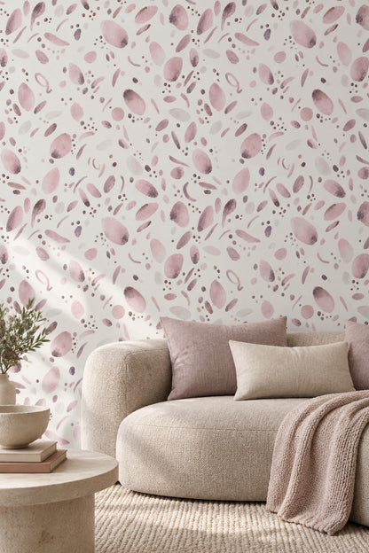 Abstract Watercolor Blobs Wallpaper Soft Pink Mauve