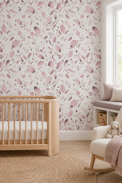 Abstract Watercolor Blobs Wallpaper Soft Pink Mauve