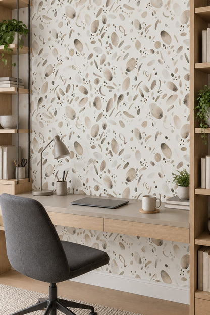 Abstract Pebble Shapes Wallpaper Neutral Watercolor Dots