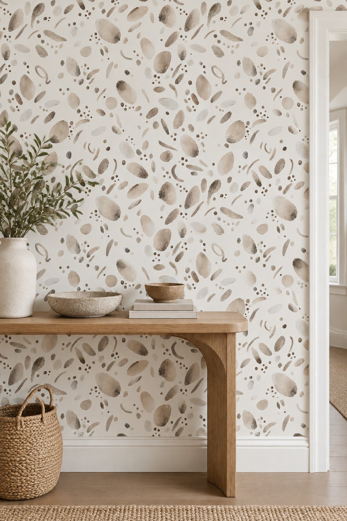 Abstract Pebble Shapes Wallpaper Neutral Watercolor Dots