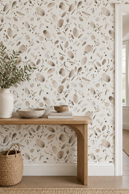 Abstract Pebble Shapes Wallpaper Neutral Watercolor Dots