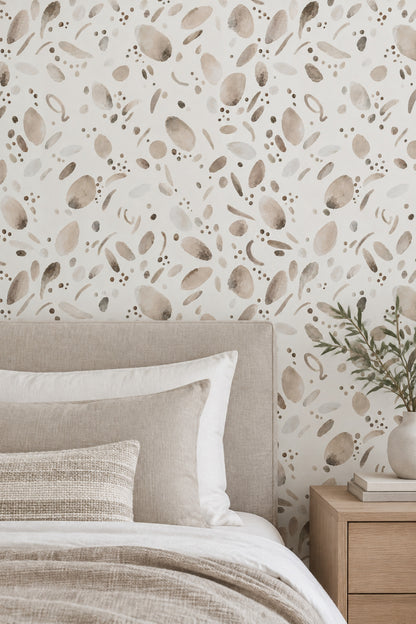 Abstract Pebble Shapes Wallpaper Neutral Watercolor Dots