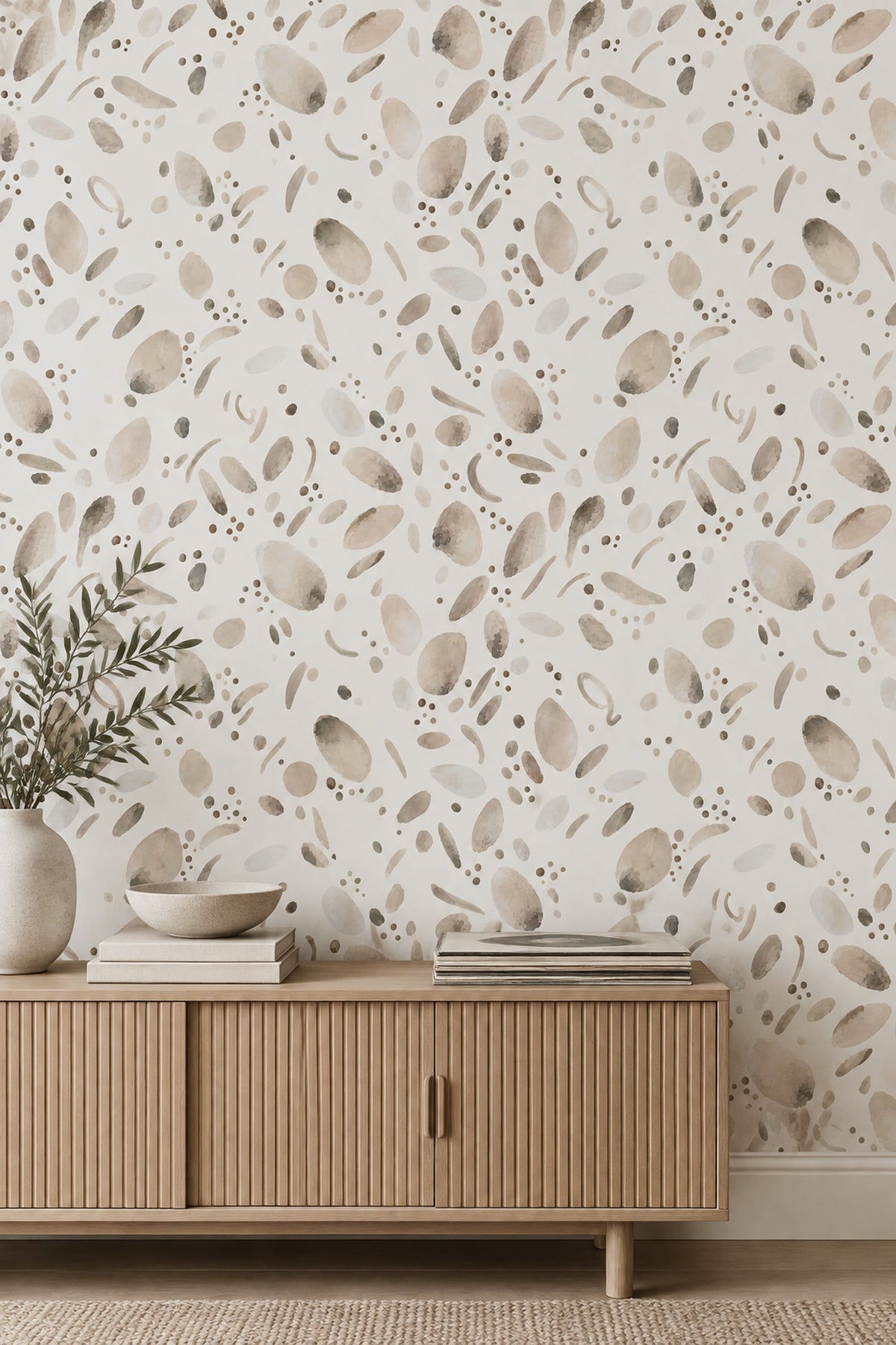 Abstract Pebble Shapes Wallpaper Neutral Watercolor Dots