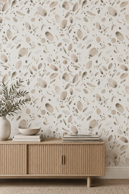 Abstract Pebble Shapes Wallpaper Neutral Watercolor Dots