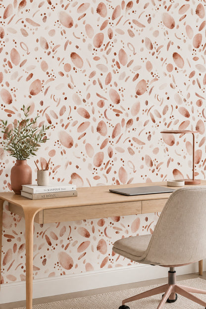 Abstract Watercolor Shapes Wallpaper Blush Pink Terracotta Dots