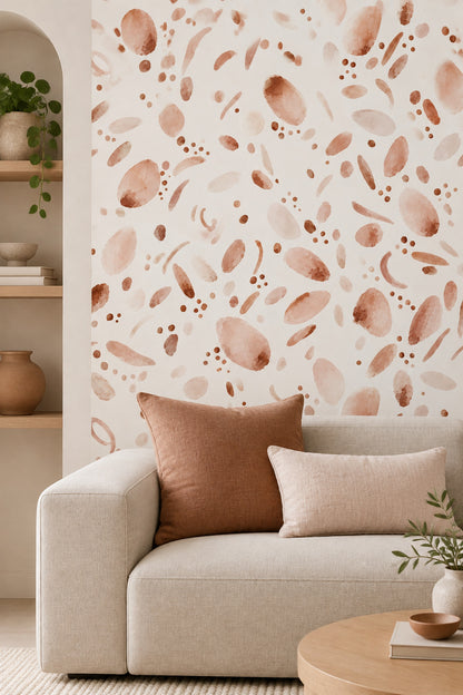 Abstract Watercolor Shapes Wallpaper Blush Pink Terracotta Dots