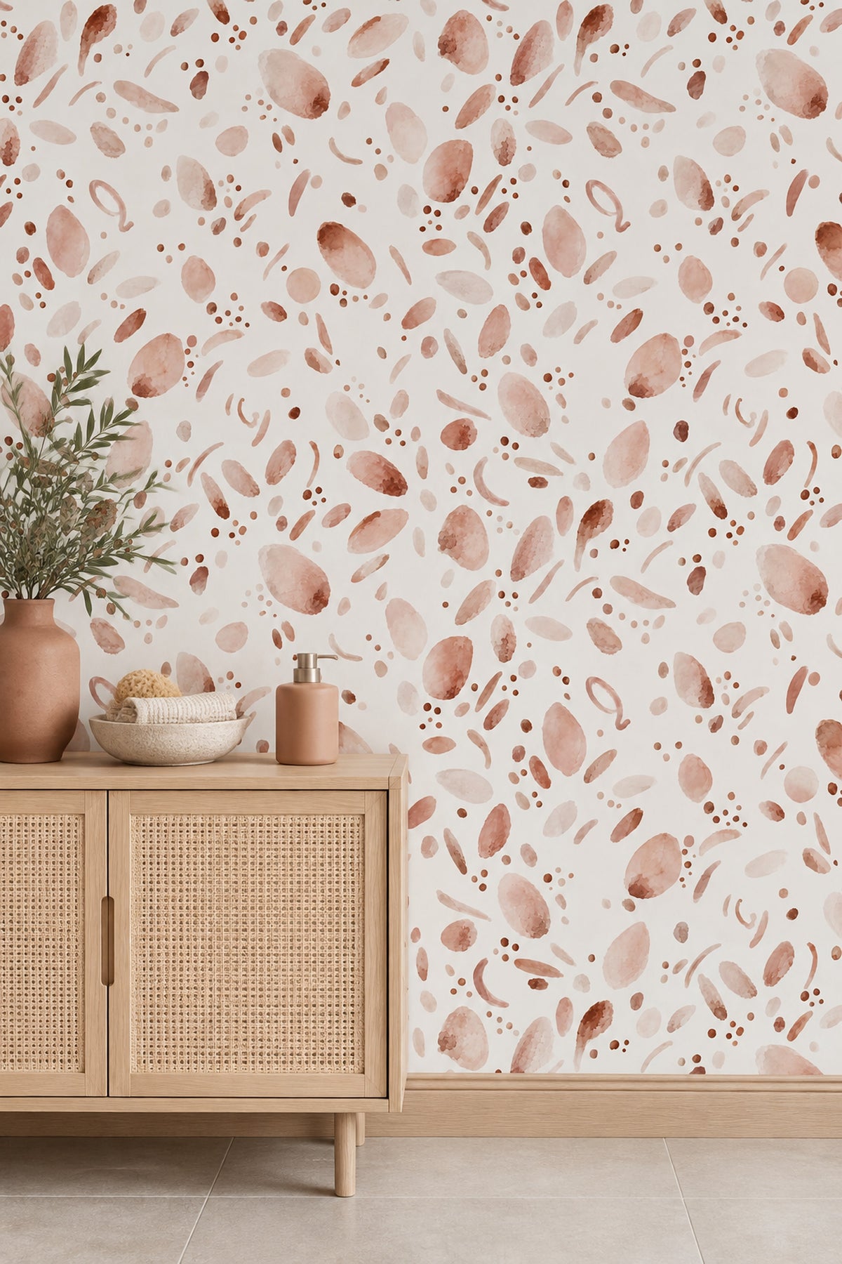Abstract Watercolor Shapes Wallpaper Blush Pink Terracotta Dots