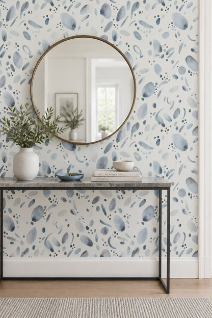 Blue Watercolor Ovals Wallpaper Soft Dots And Brushstrokes