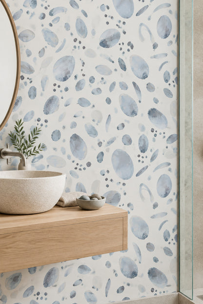 Blue Watercolor Ovals Wallpaper Soft Dots And Brushstrokes