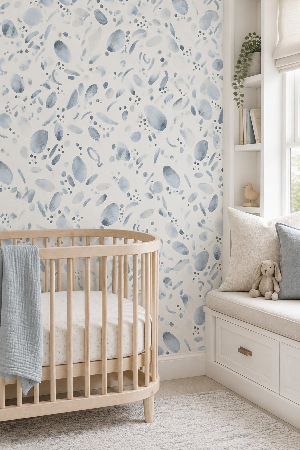 Blue Watercolor Ovals Wallpaper Soft Dots And Brushstrokes