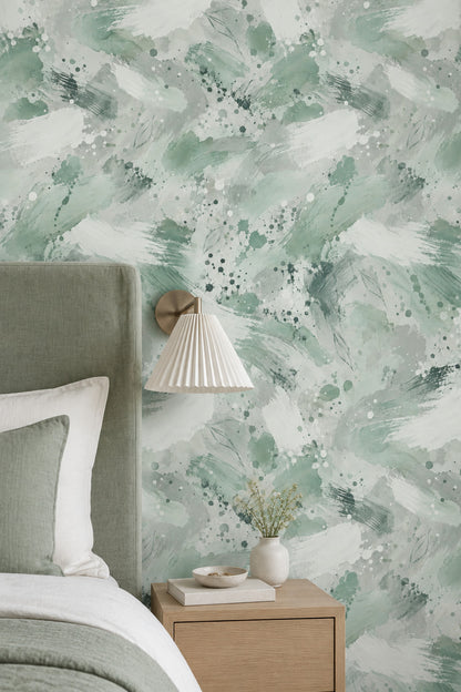 Sage Leaf Sketches Wallpaper Watercolor Brush Strokes