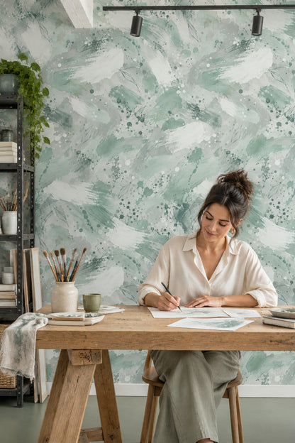 Sage Leaf Sketches Wallpaper Watercolor Brush Strokes