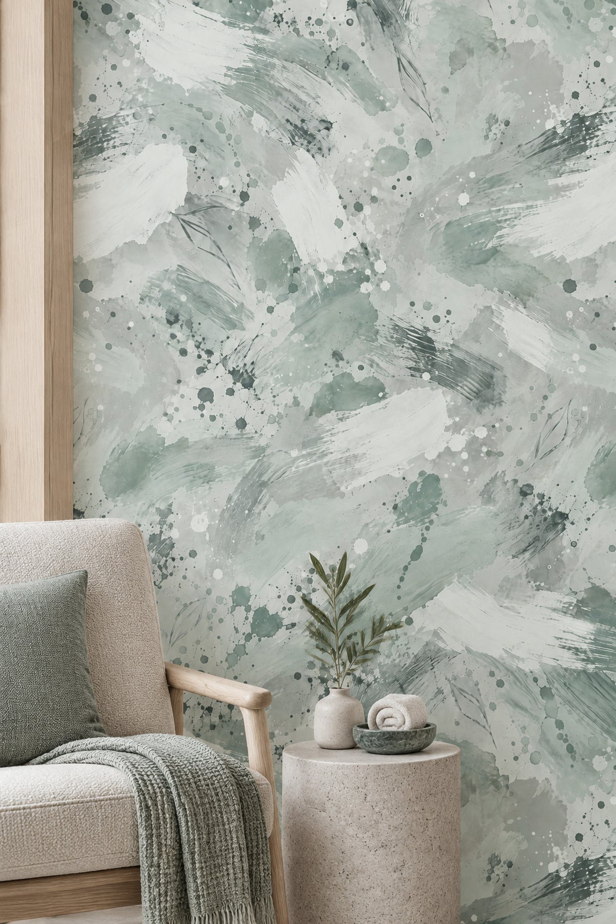 Sage Leaf Sketches Wallpaper Watercolor Brush Strokes