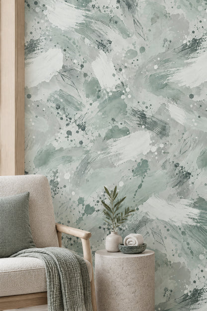 Sage Leaf Sketches Wallpaper Watercolor Brush Strokes