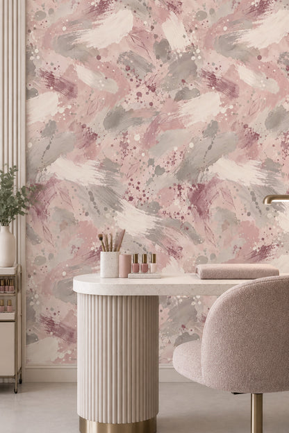 Watercolor Brush Strokes Wallpaper Pink Mauve Soft Gray