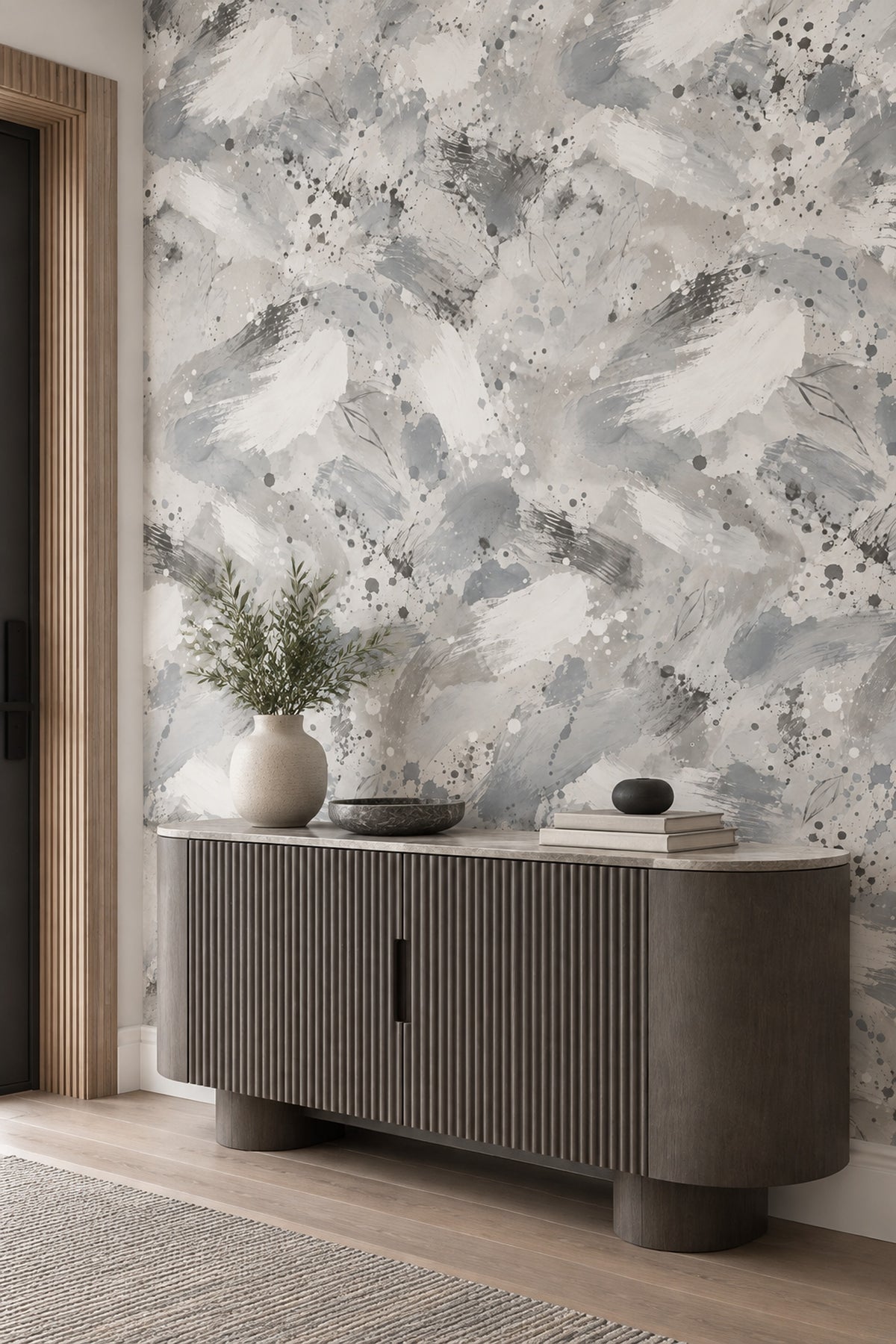 Gray Watercolor Brushstrokes Wallpaper Neutral Paint Splatter